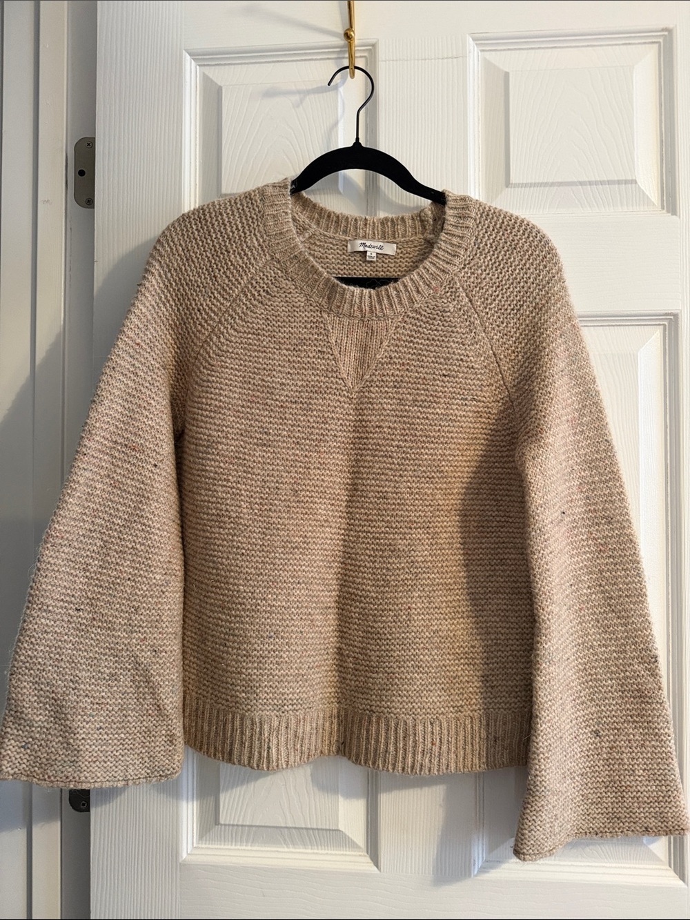 Madewell Cream-Tan Textured Knit Crewneck Sweater